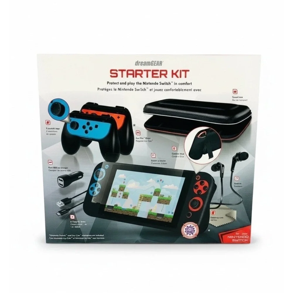 Nintendo Switch Accessories Bundle Case Charger Earbuds Grip Starter Kit NEW